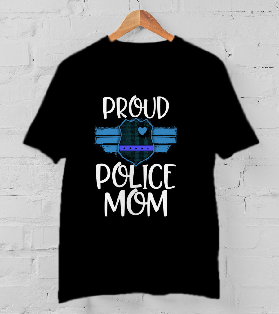 Proud Police Mom Thin Blue Line Badge Heart T-Shirt