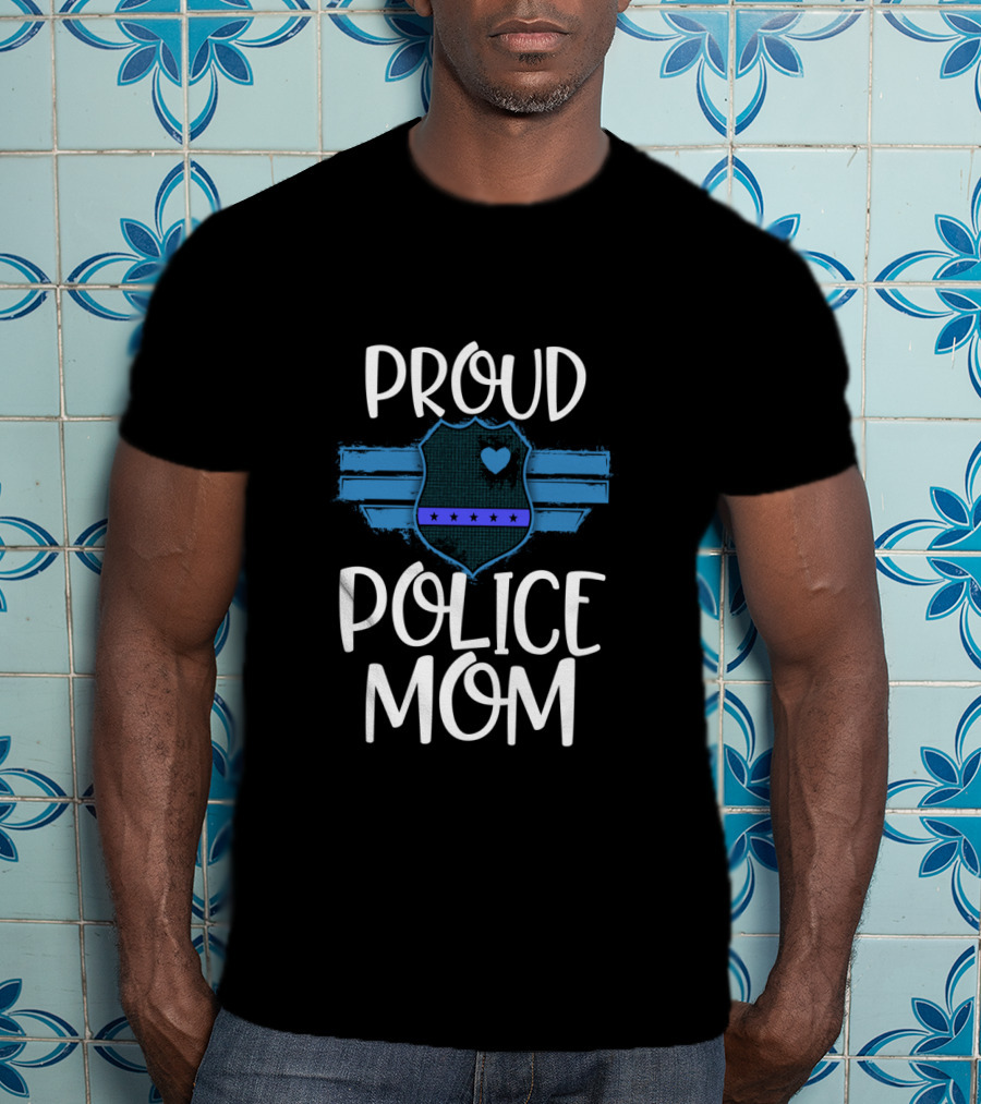 Proud Police Mom Thin Blue Line Badge Heart T-Shirt