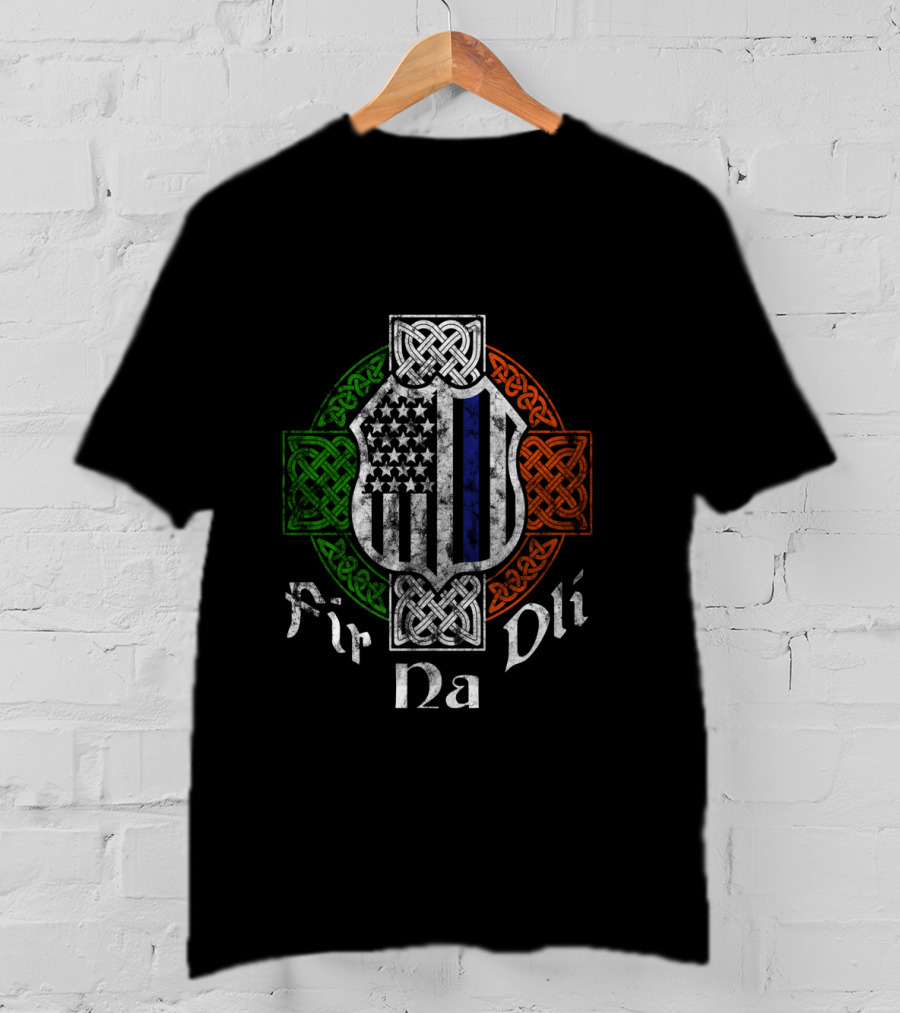 Fir Na Dli Thin Blue Line Celtic Cross Irish Police T-Shirt