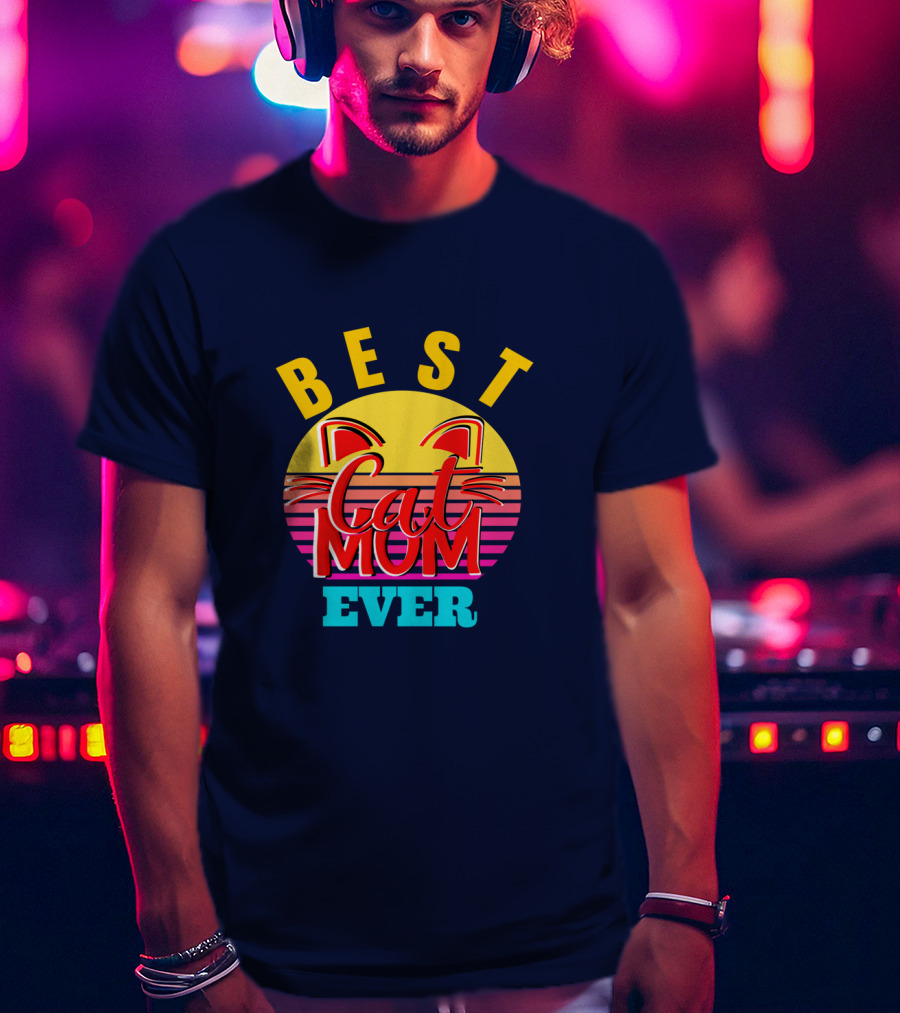 Best Cat Mom Ever Vintage Sunset Cat Ears T-Shirt