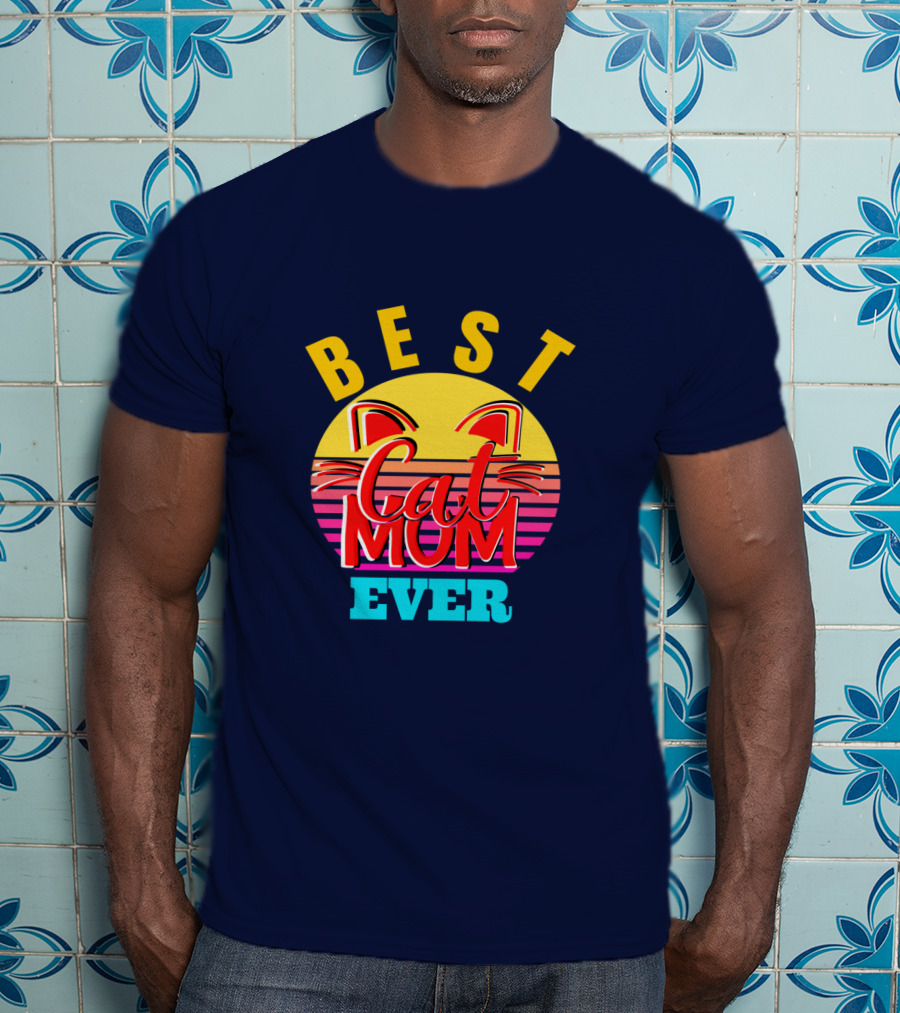 Best Cat Mom Ever Vintage Sunset Cat Ears T-Shirt