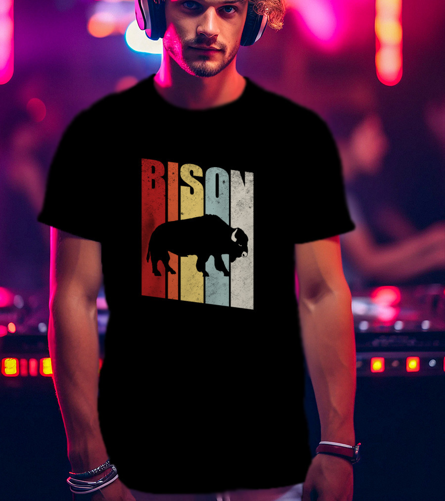 Bison American Buffalo Vintage Wildlife Retro T-Shirt