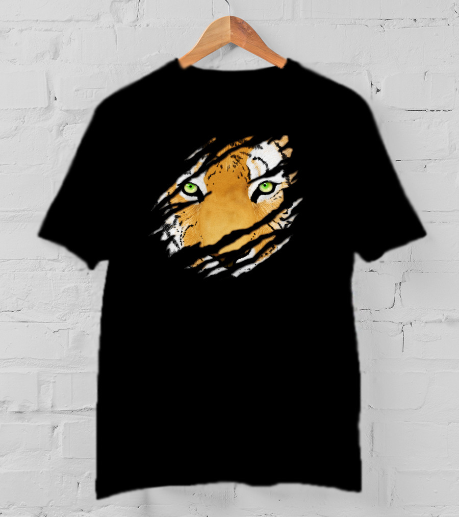 Tiger In Me Green-Eyed Wildlife Face Claw Marks T-Shirt