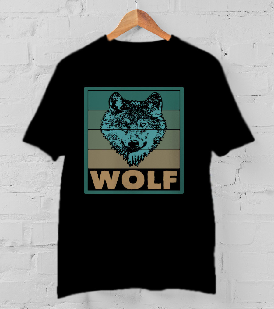 Wolf Wildlife Retro Striped T-Shirt