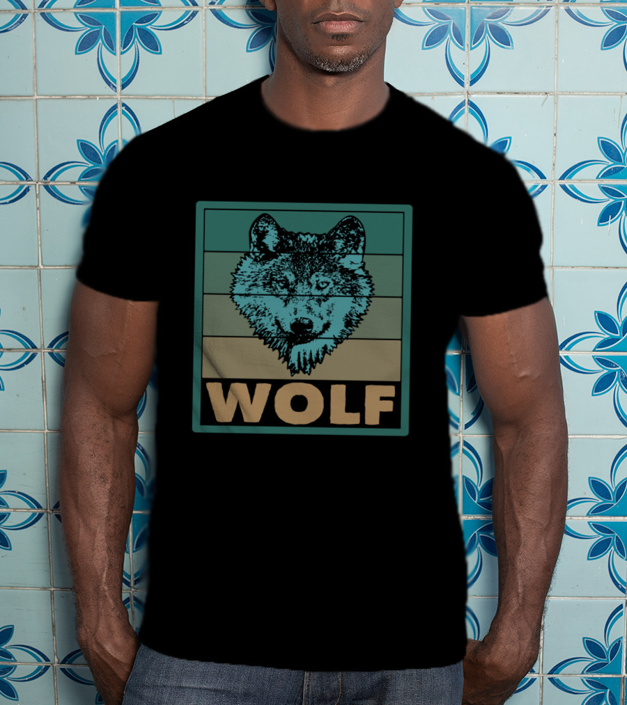 Wolf Wildlife Retro Striped T-Shirt
