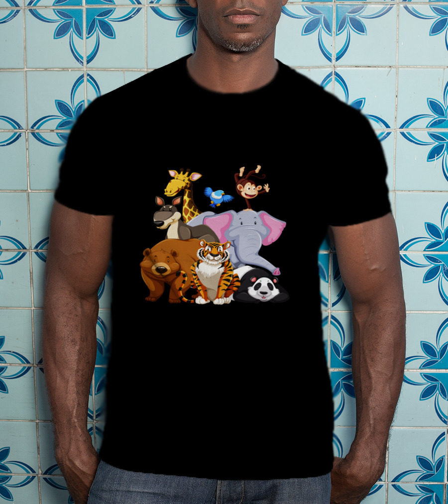Zoo Animals Day World Wildlife Day Giraffe Elephant Tiger Panda Monkey Bear Kangaroo Bird T-Shirt
