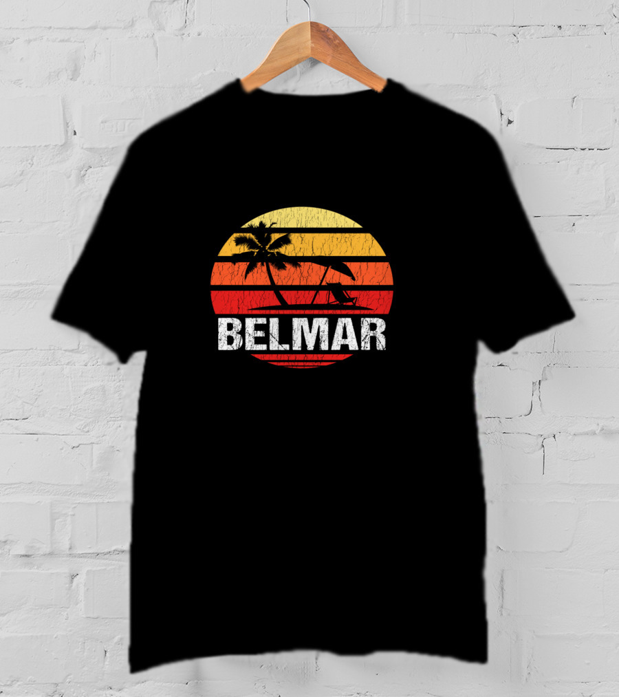 Belmar New Jersey Beach Palm Tree Sunset Vintage Surfing Scene T-Shirt