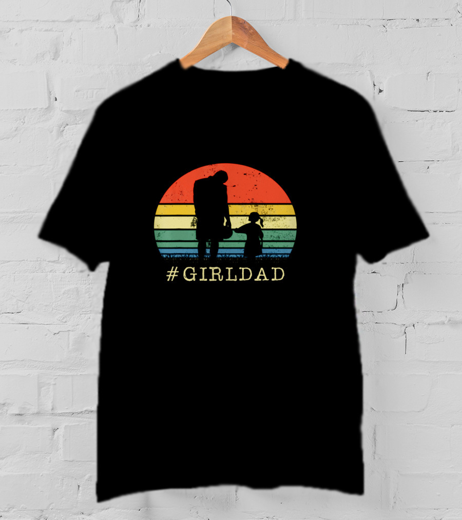 GirlDad Father And Daughter Silhouette Against Retro Sunset T-Shirt