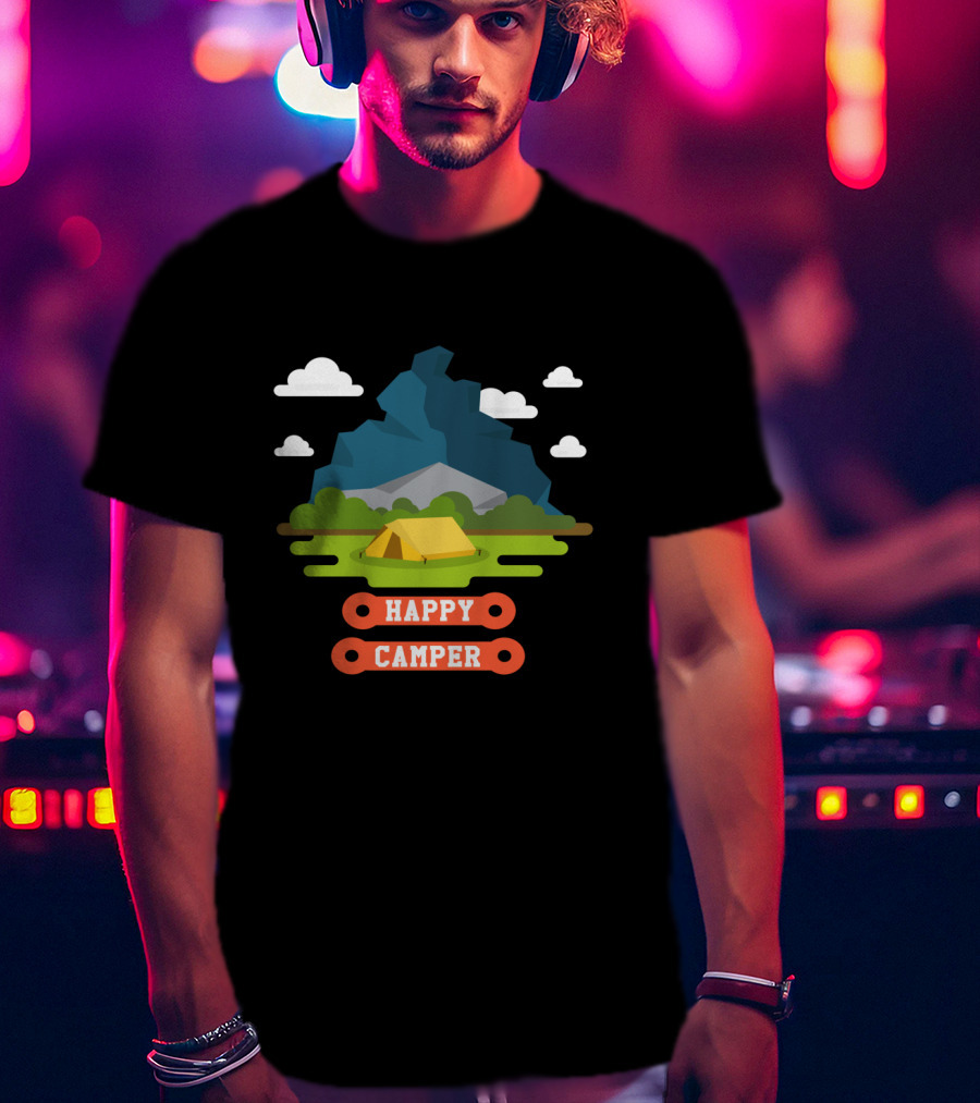 Happy Camper Mountain Tent Outdoors Adventure T-Shirt