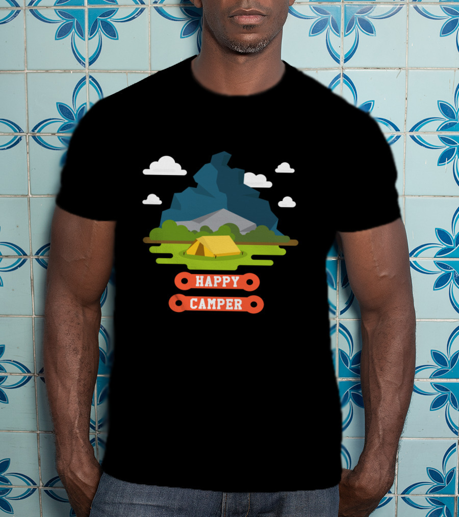 Happy Camper Mountain Tent Outdoors Adventure T-Shirt