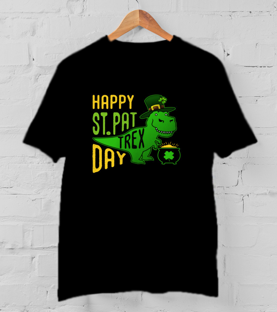 Happy St Pat Day T-Rex Dinosaur With Hat And Pot Of Gold T-Shirt