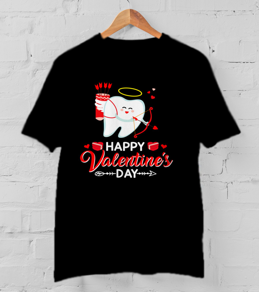 Happy Valentine's Day Cupid Tooth With Heart And Halo T-Shirt