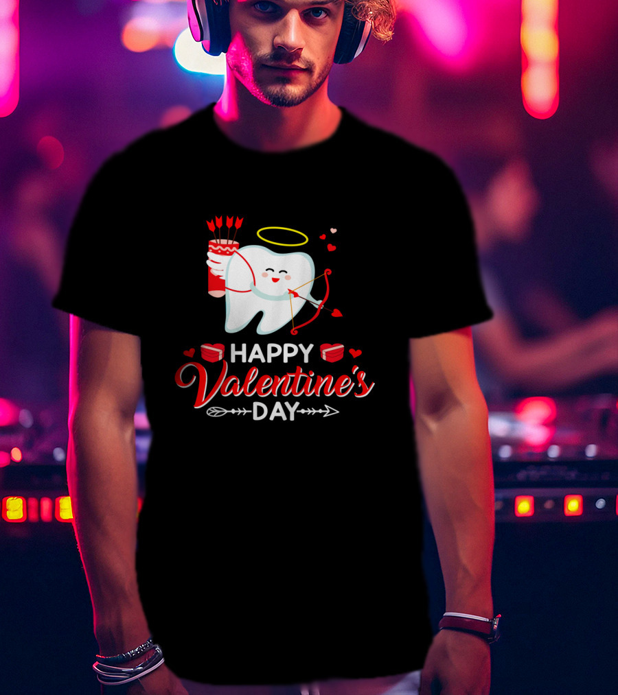 Happy Valentine's Day Cupid Tooth With Heart And Halo T-Shirt