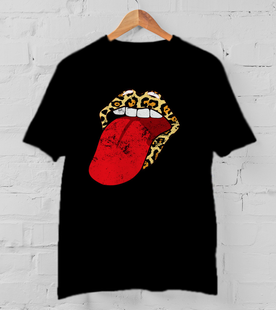 Leopard Lips Red Tongue Cheetah Trendy Rolling Iconic T-Shirt