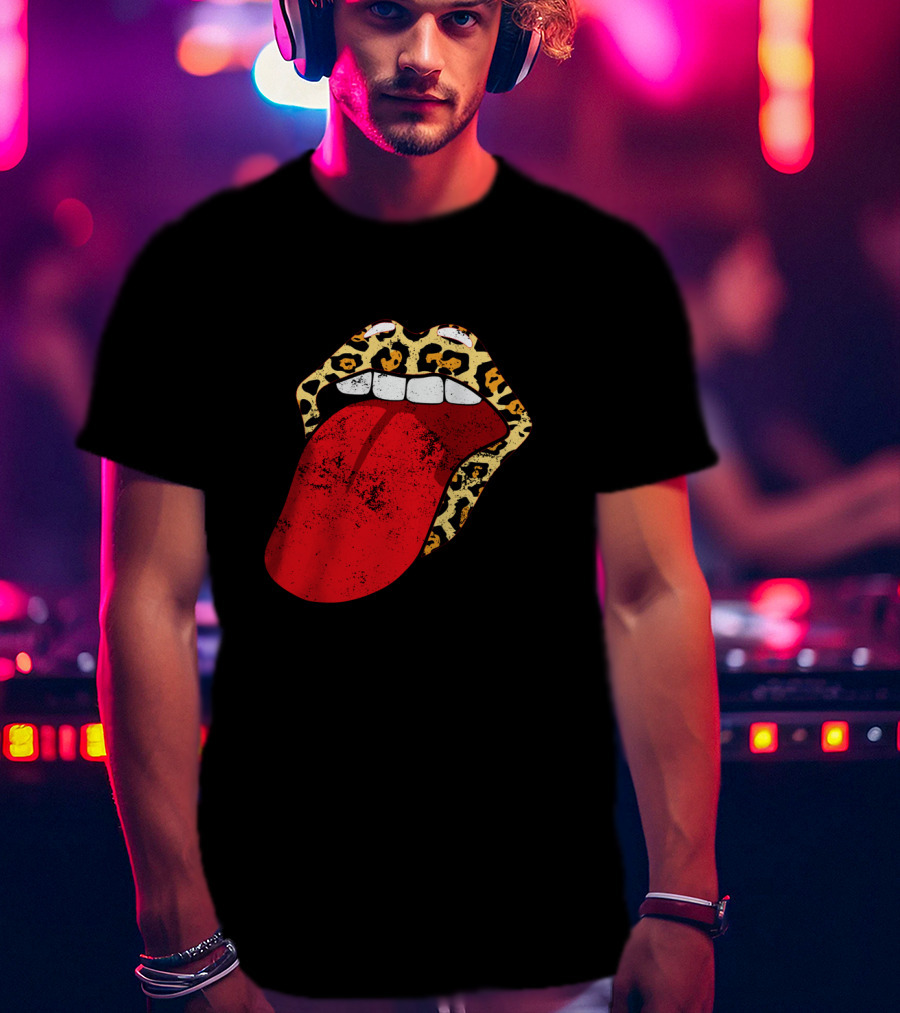 Leopard Lips Red Tongue Cheetah Trendy Rolling Iconic T-Shirt