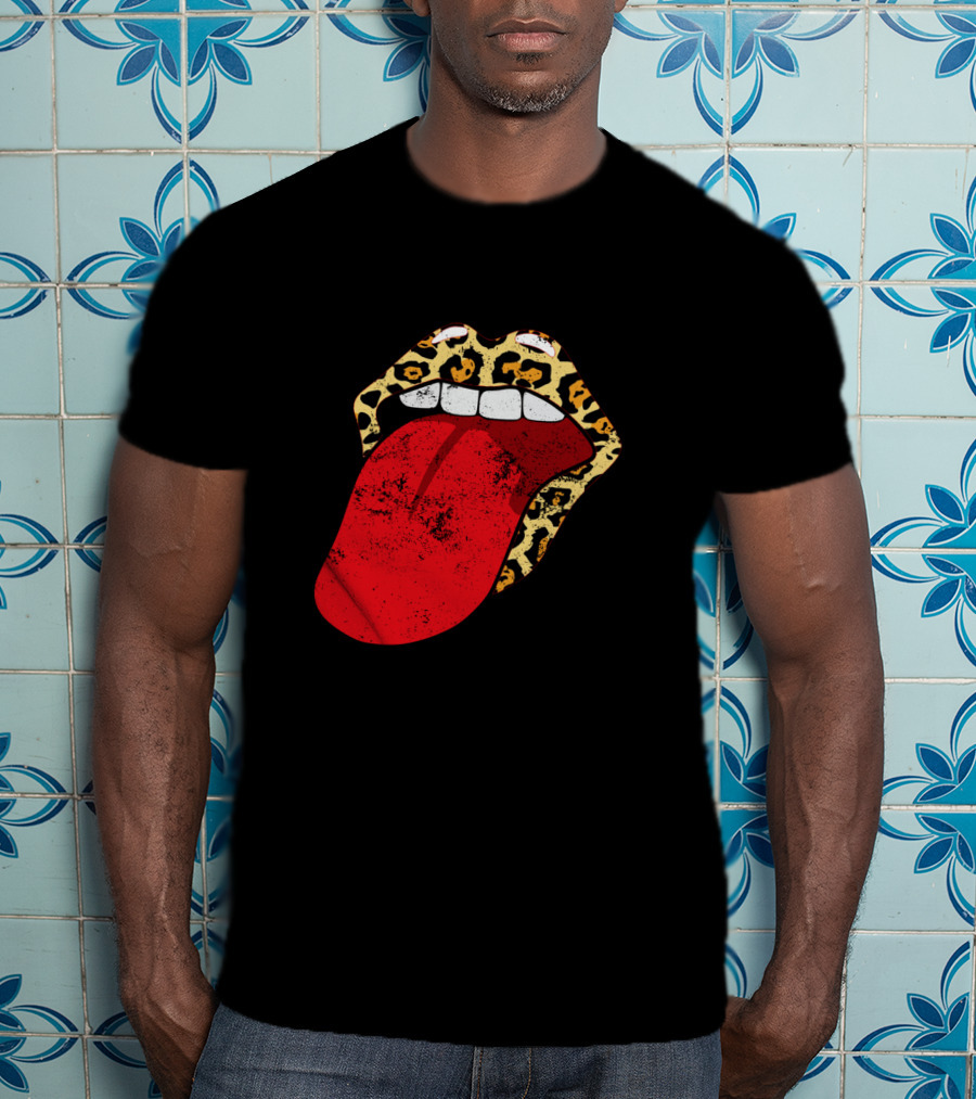 Leopard Lips Red Tongue Cheetah Trendy Rolling Iconic T-Shirt