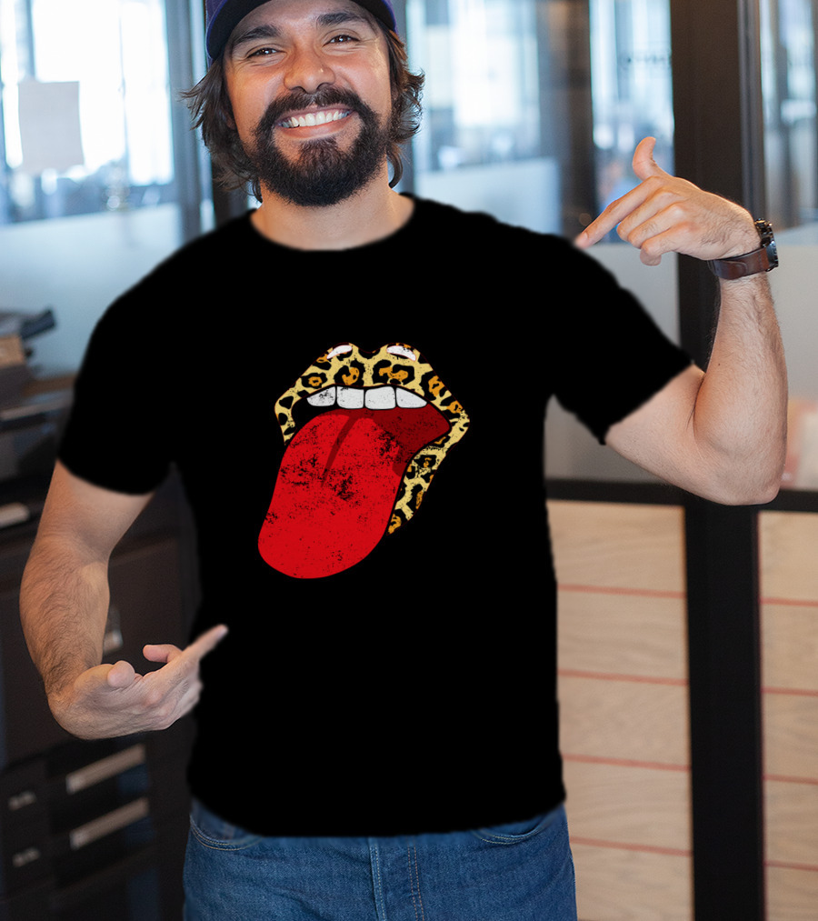 Leopard Lips Red Tongue Cheetah Trendy Rolling Iconic T-Shirt