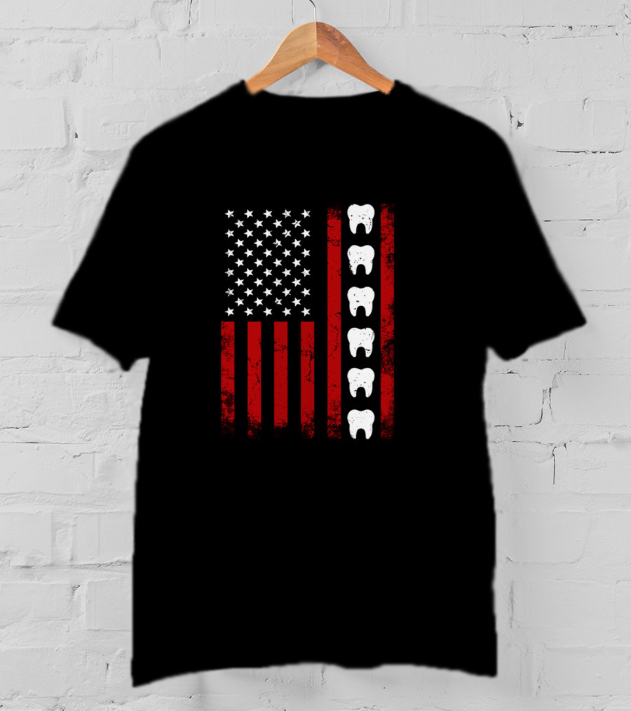 USA Tooth American Flag Patriotic Dentist Dad T-Shirt