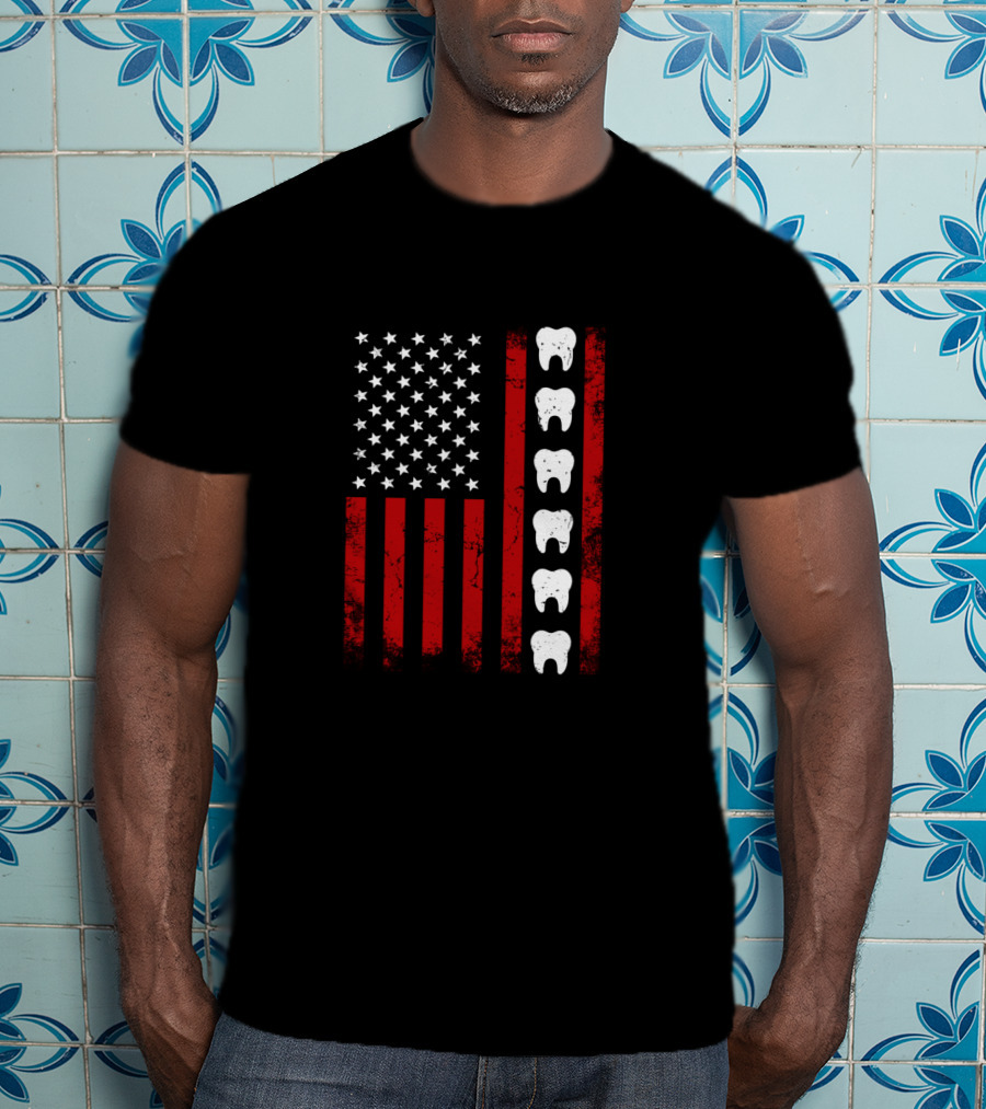 USA Tooth American Flag Patriotic Dentist Dad T-Shirt