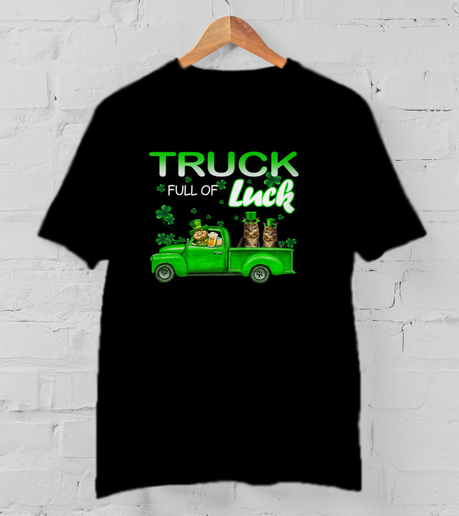 TRUCK Full Of Luck Maine Coon Cat Leprechaun T-Shirt