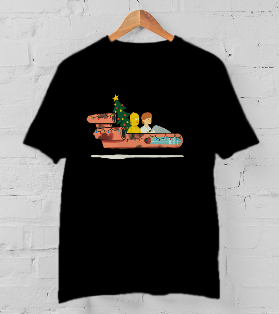 Star Wars Holiday Luke And C-3PO Christmas Tree Landspeeder Festive Run T-Shirt
