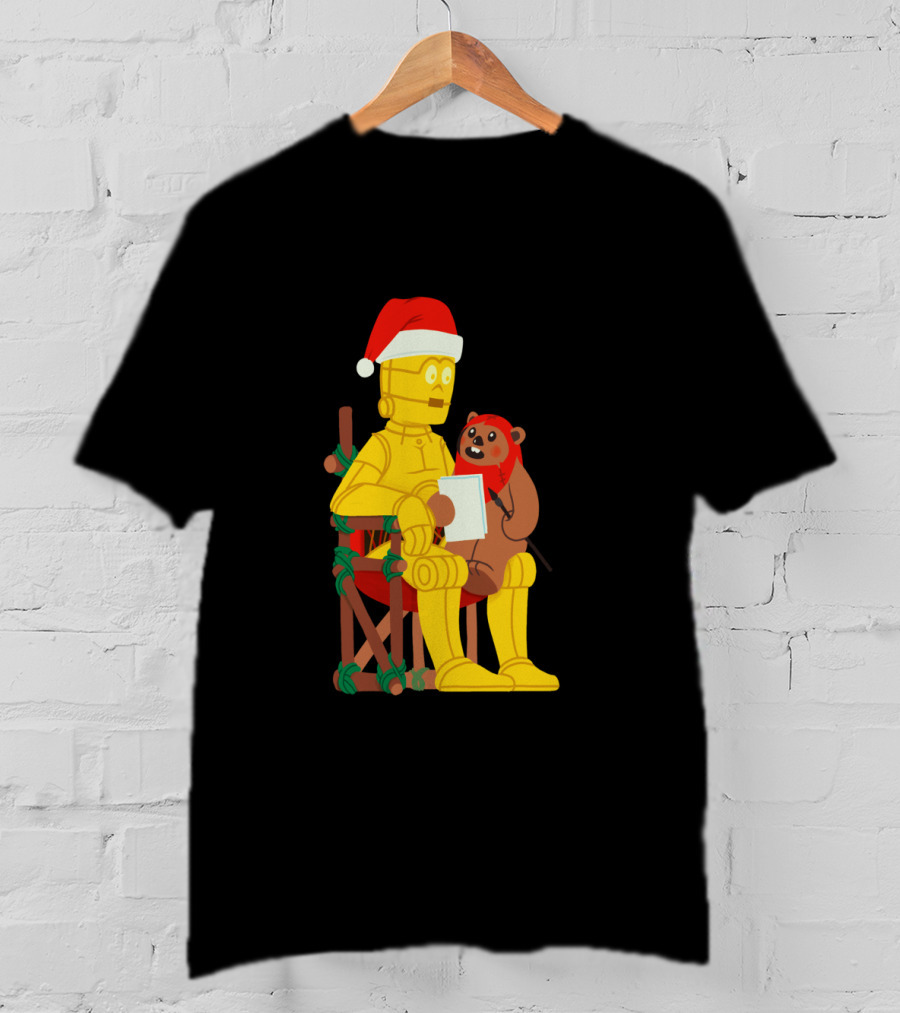Star Wars Holiday Santa C 3PO And Ewok Christmas Chair Scene T-Shirt
