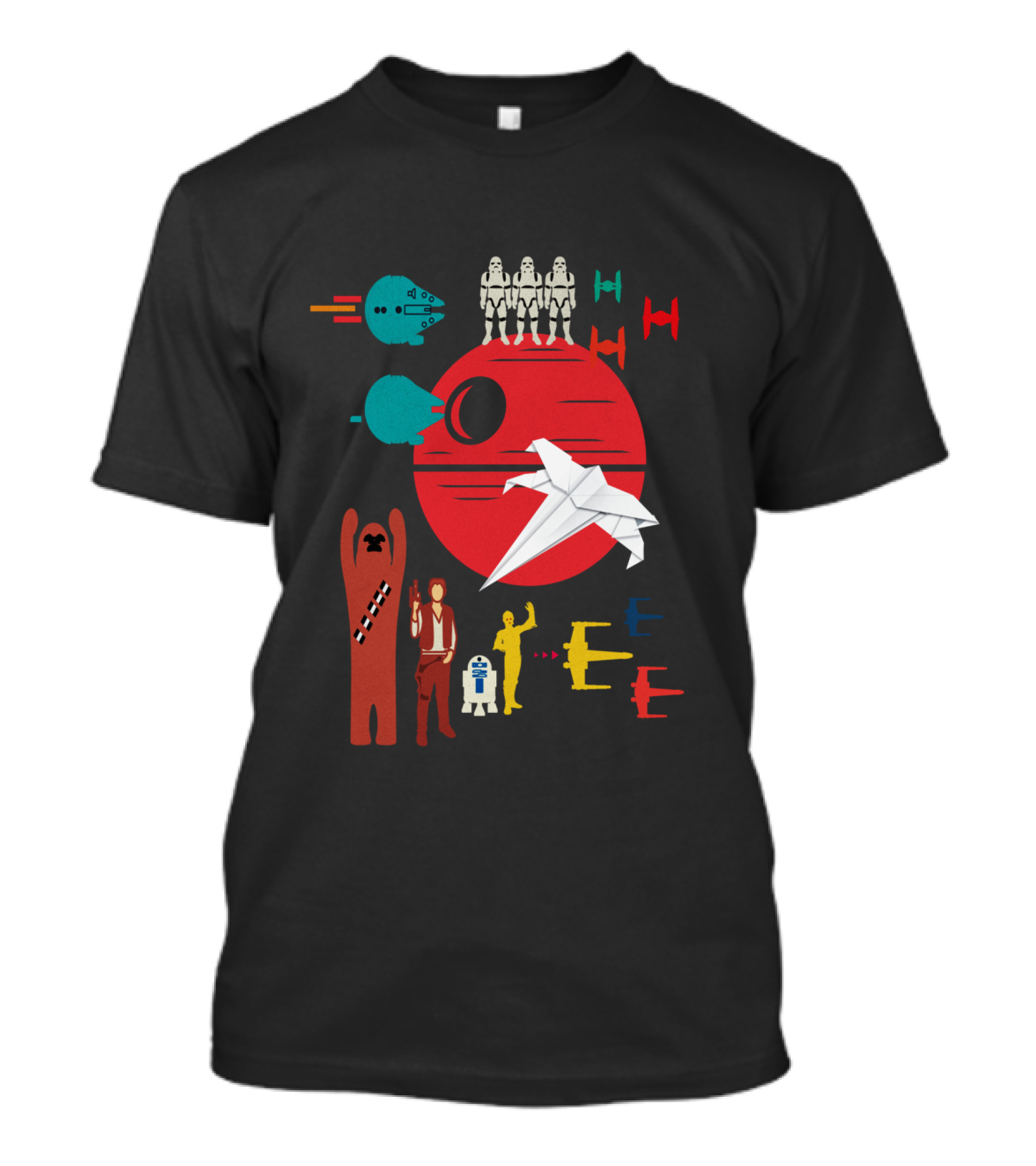 Star Wars Origami Collage Millennium Falcon TIE Fighter Chewbacca R2-D2 T-Shirt