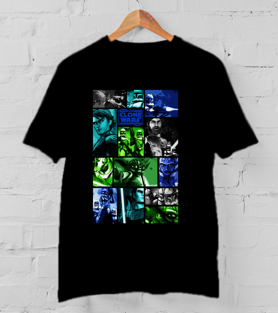 Star Wars The Clone Wars Character Montage Panels Featuring Iconic Heroes And Villains T-Shirt