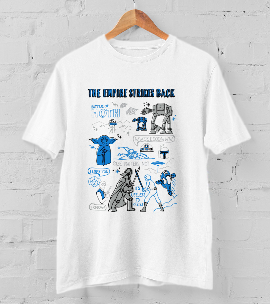 Star Wars The Empire Strikes Back Battle Of Hoth Yoda Darth Vader Lightsaber Doodle T-Shirt
