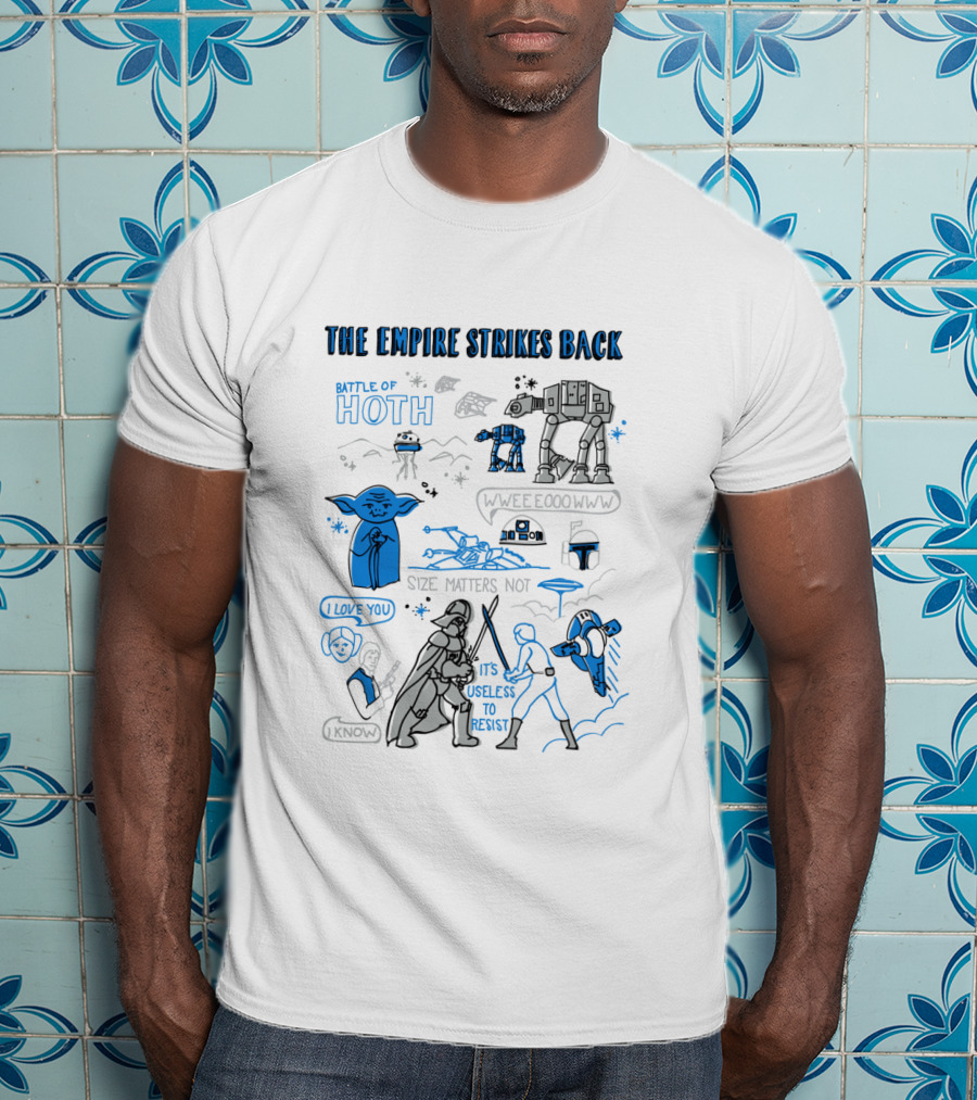 Star Wars The Empire Strikes Back Battle Of Hoth Yoda Darth Vader Lightsaber Doodle T-Shirt
