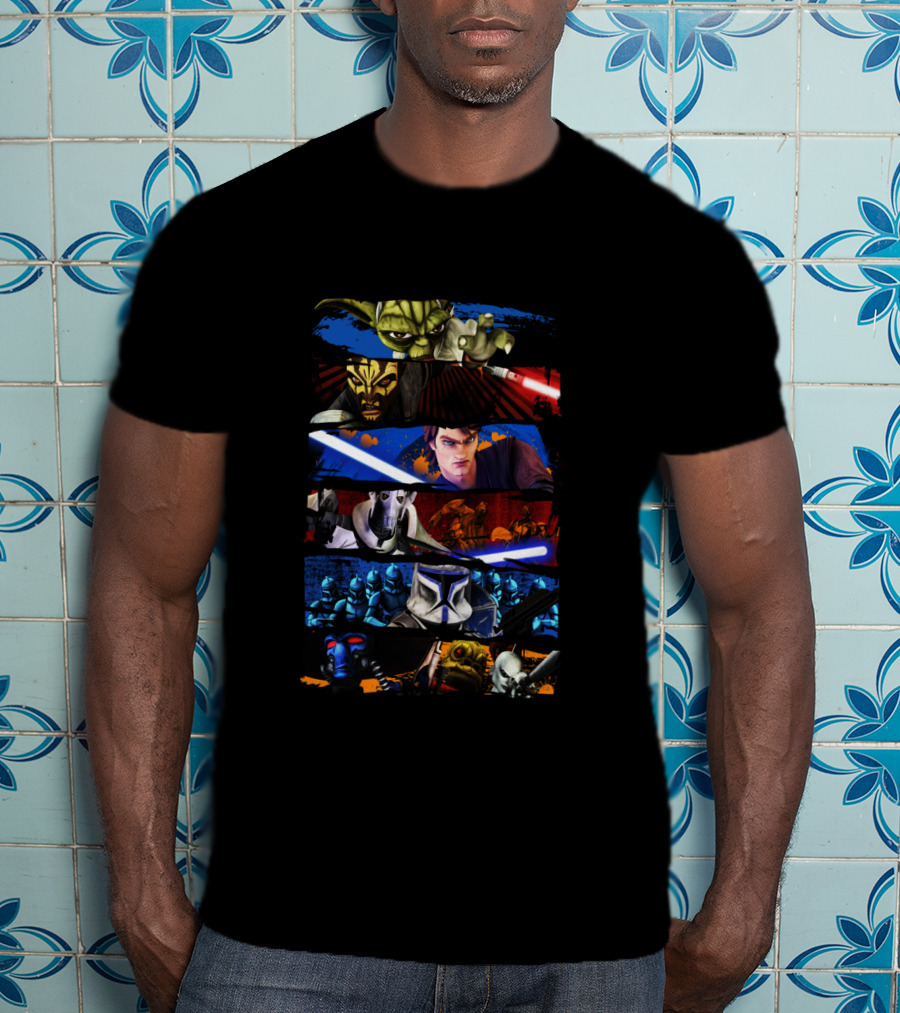 Star Wars The Clone Wars Character Panels Yoda Maul Anakin Grievous Clones T-Shirt