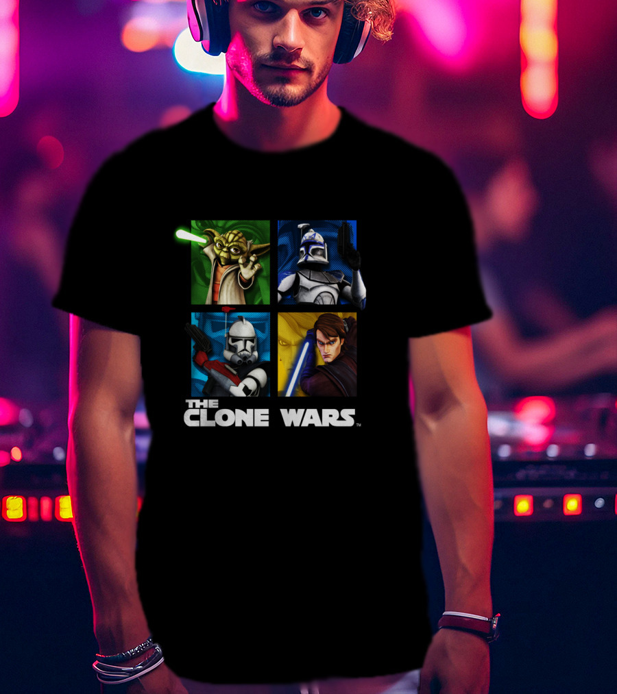 The Clone Wars Group Shot Yoda Anakin Clone Troopers Box Up T-Shirt