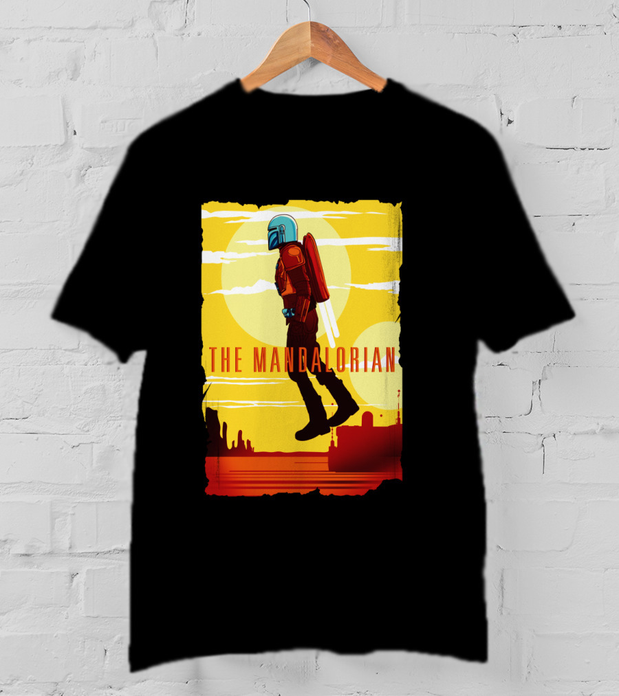 The Mandalorian Jet Pack Floating Scene With Yellow T-Shirt