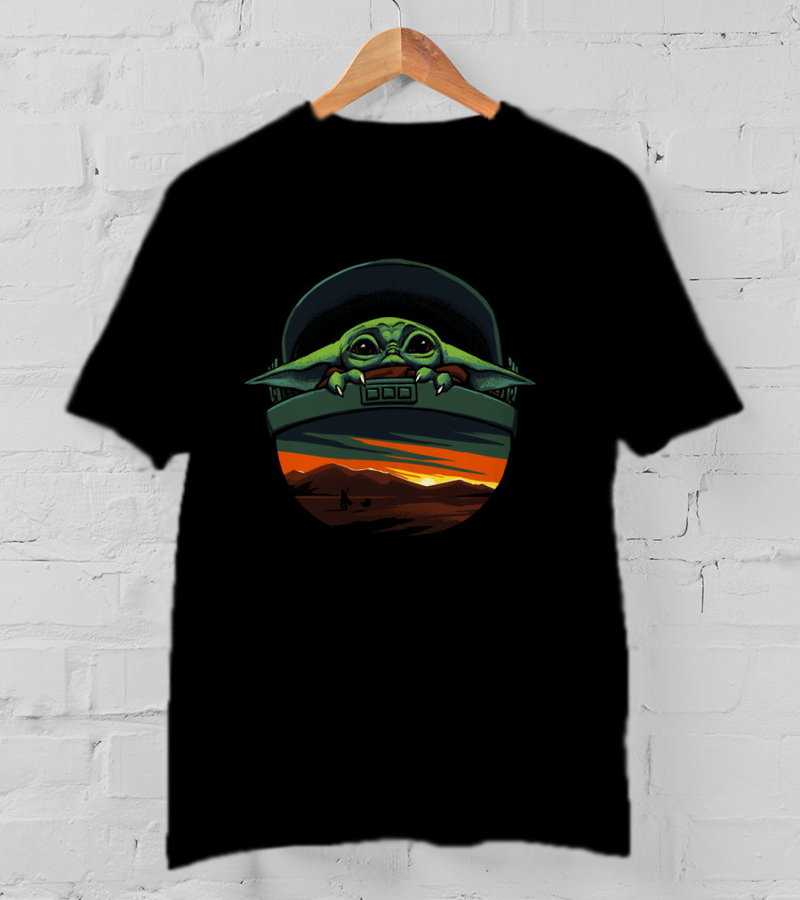 The Mandalorian The Child Sunset Helmet And Desert Horizon T-Shirt