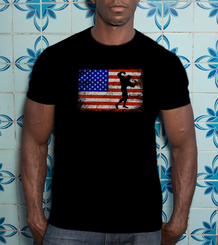 American Flag Bodybuilding Strength T-Shirt