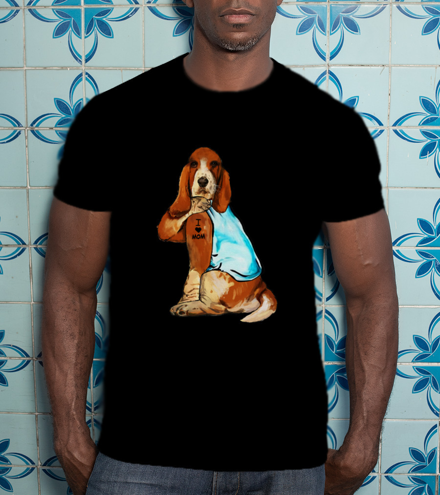 Basset Hound I Love Mom Tattoo Sitting T-Shirt
