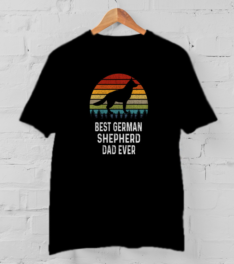 Best German Shepherd Dad Ever Retro Sunset T-Shirt