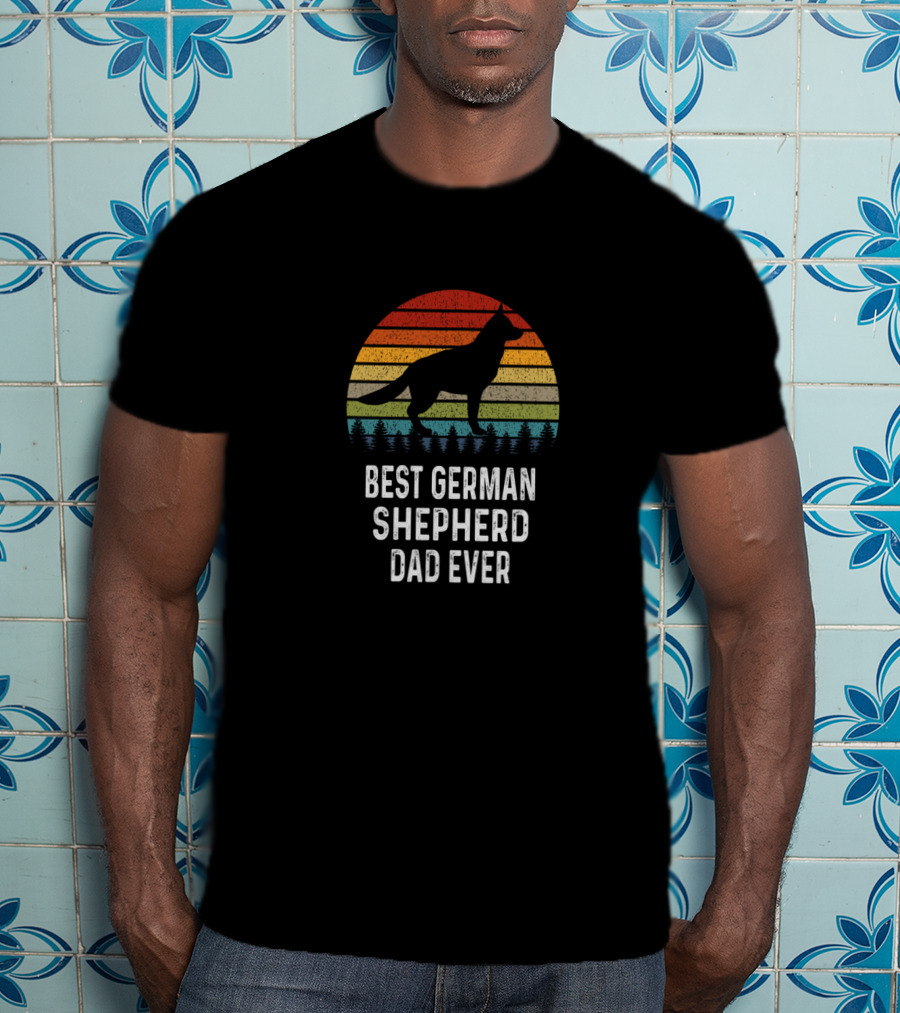 Best German Shepherd Dad Ever Retro Sunset T-Shirt
