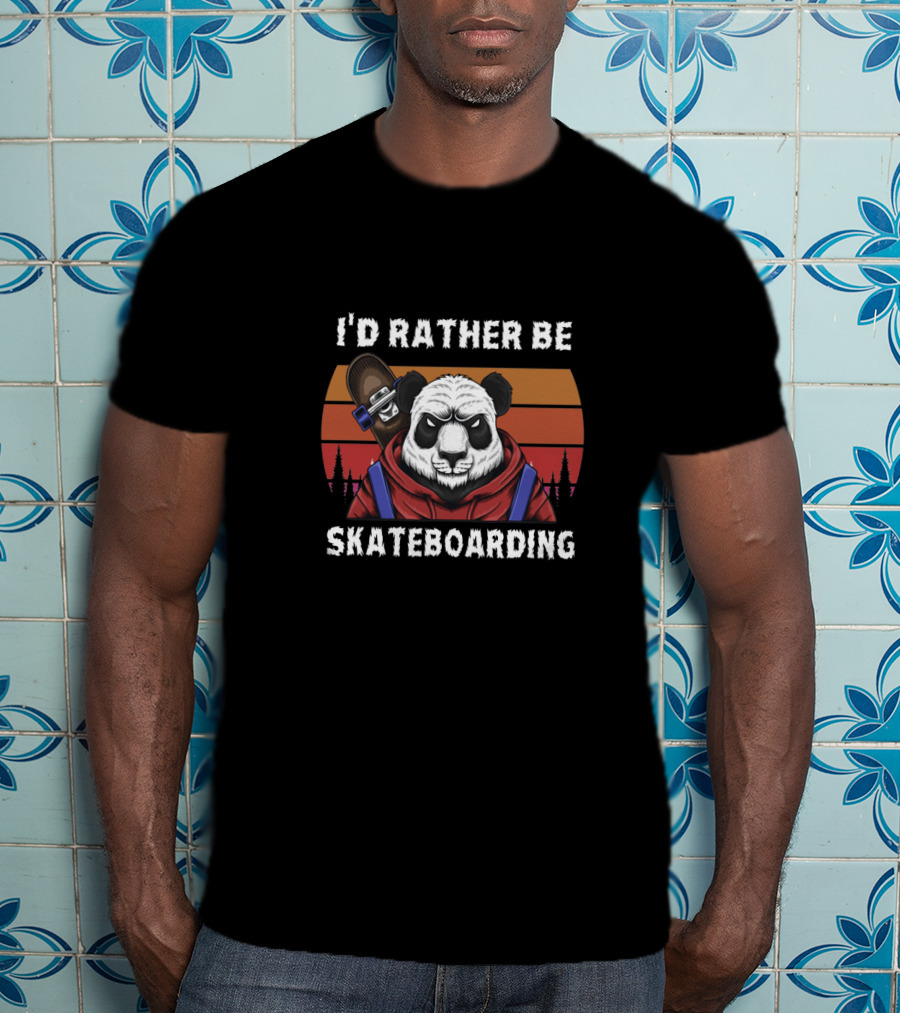 I’d Rather Be Skateboarding Panda With Skateboard Retro Sunset T-Shirt