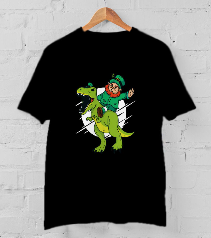 Leprechaun Riding Dinosaur Fantasy Adventure T-Shirt