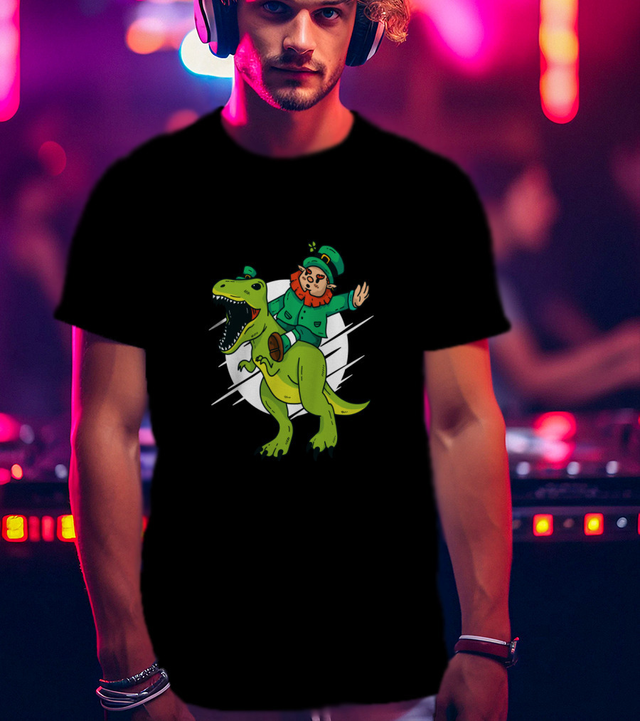 Leprechaun Riding Dinosaur Fantasy Adventure T-Shirt