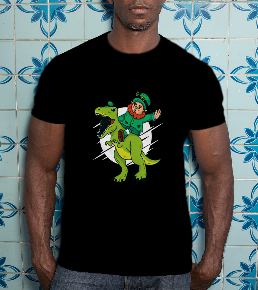 Leprechaun Riding Dinosaur Fantasy Adventure T-Shirt