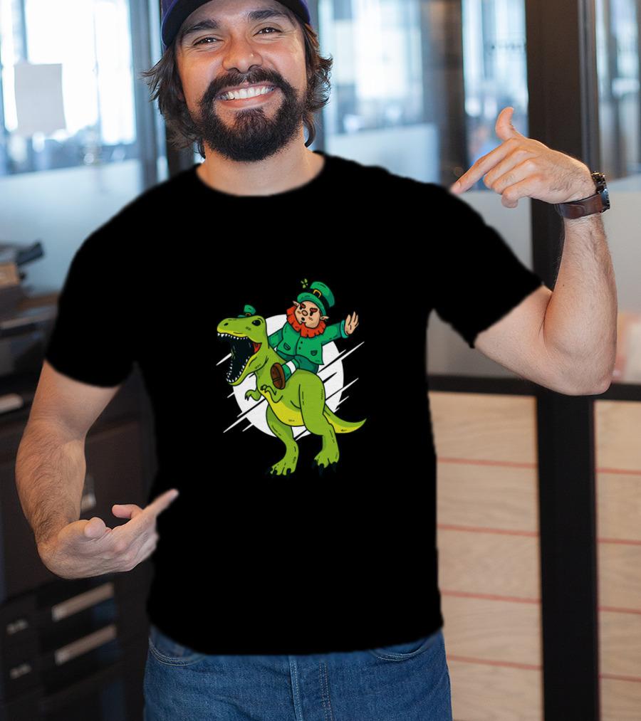 Leprechaun Riding Dinosaur Fantasy Adventure T-Shirt