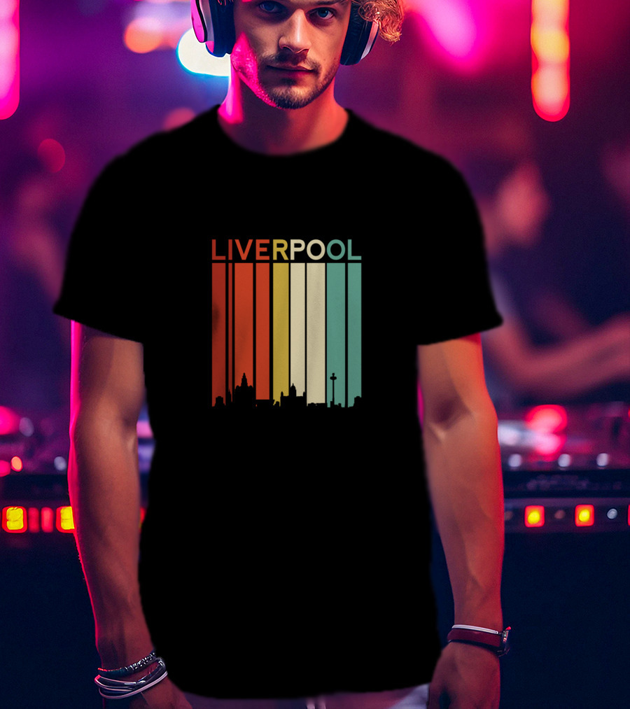 Liverpool England Skyline Retro Columns T-Shirt