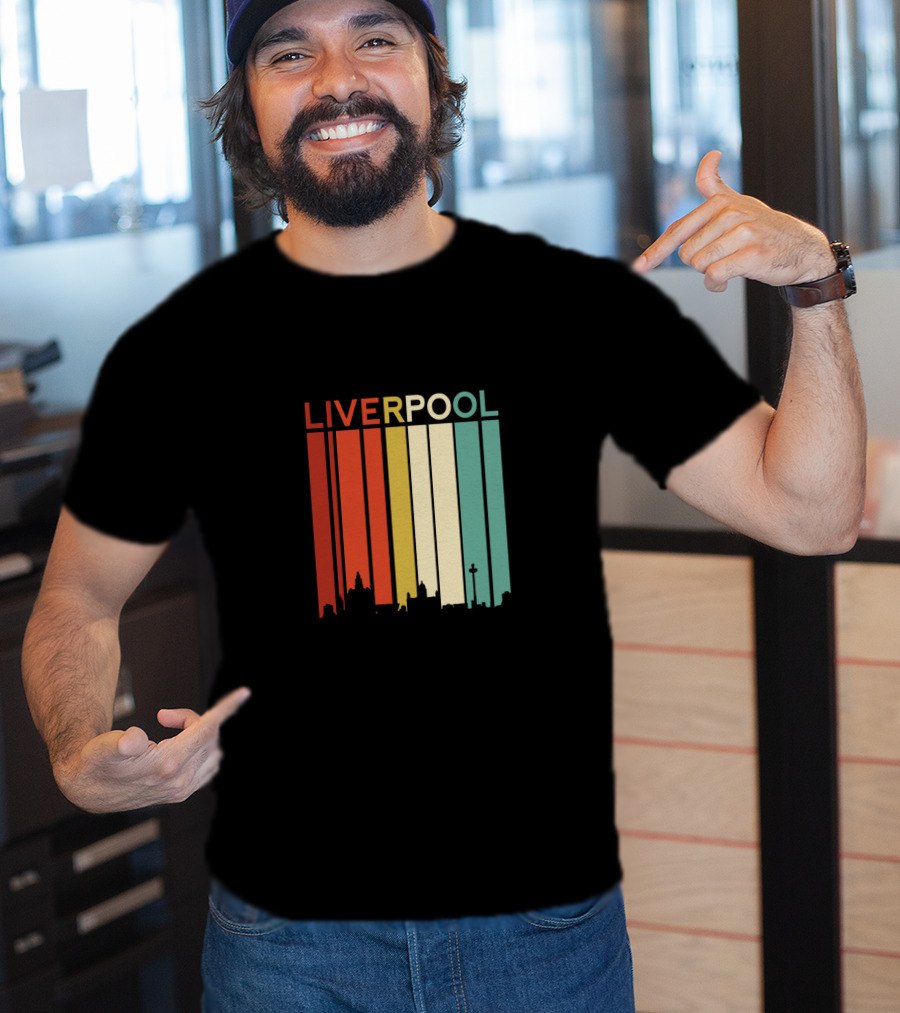 Liverpool England Skyline Retro Columns T-Shirt