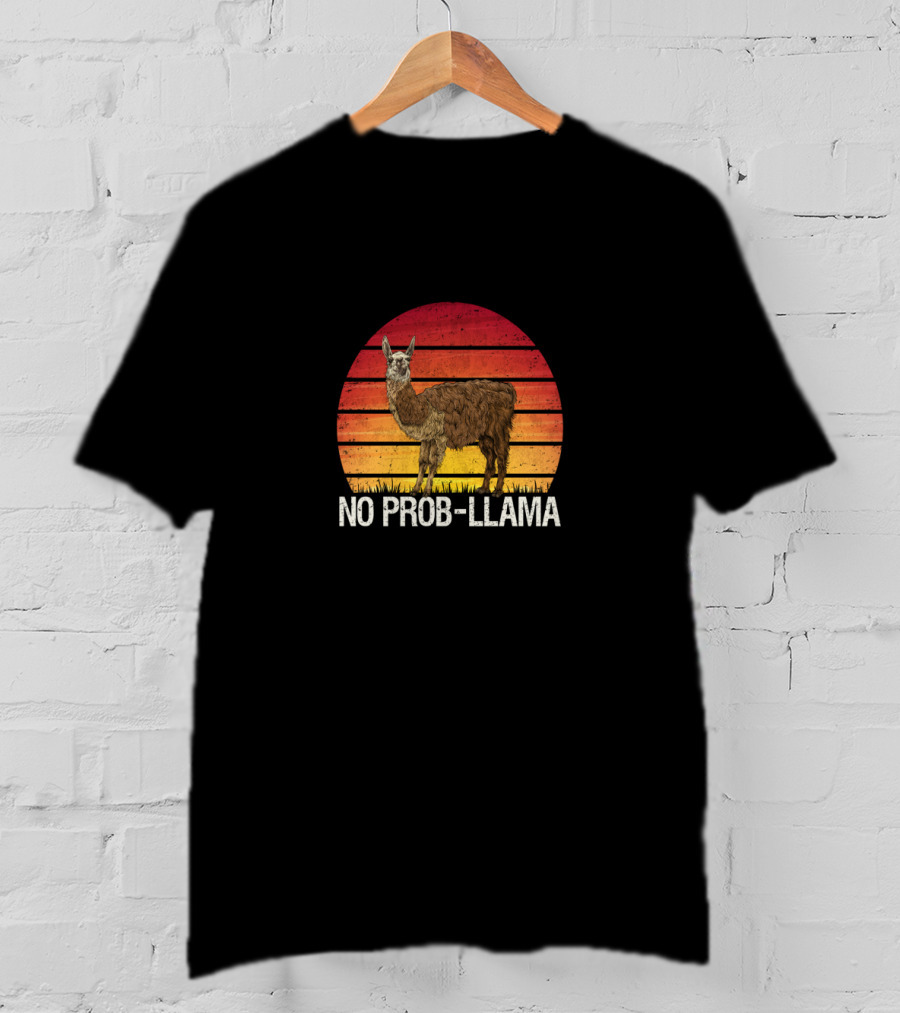 NO PROB LLAMA Vintage Llama Alpaca Retro Sunset T-Shirt