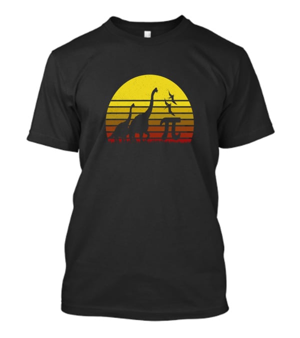Retro Vintage Dinosaur Pi Day Sunset Scene T-Shirt