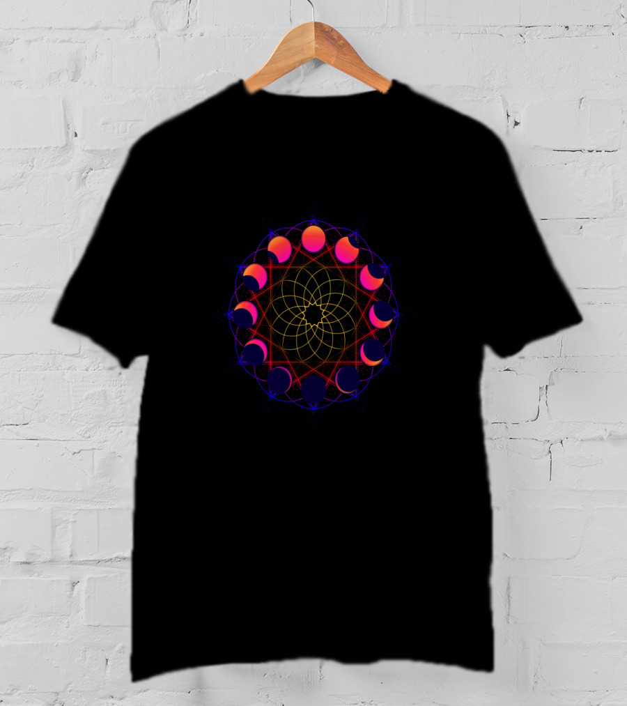 Synthwave Moon Phases Mandala Wicca Witch T-Shirt