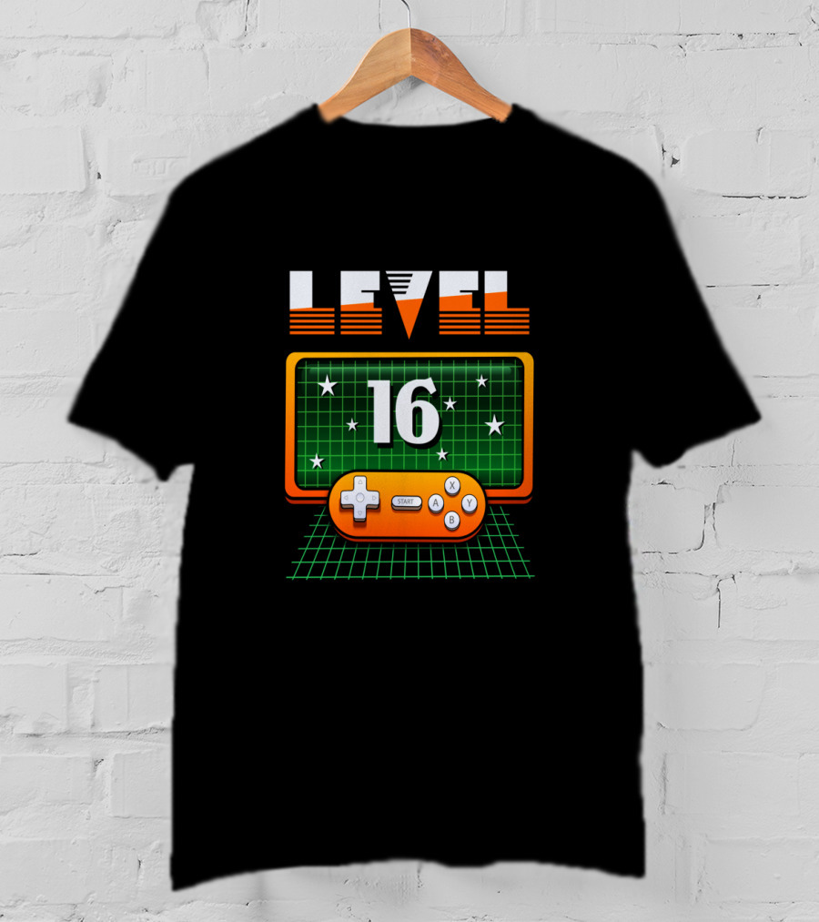 Level 16 Birthday Video Games Controller Grid T-Shirt