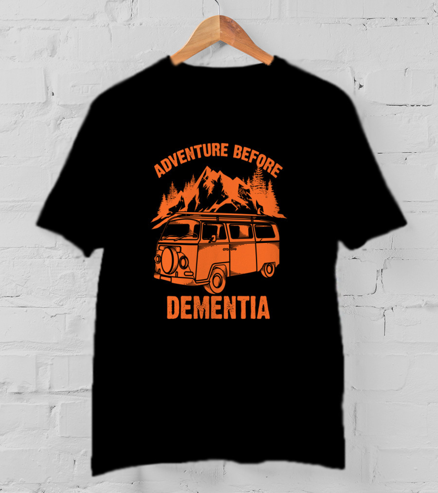 Adventure Before Dementia Vintage Camper Van Mountain Scene T-Shirt